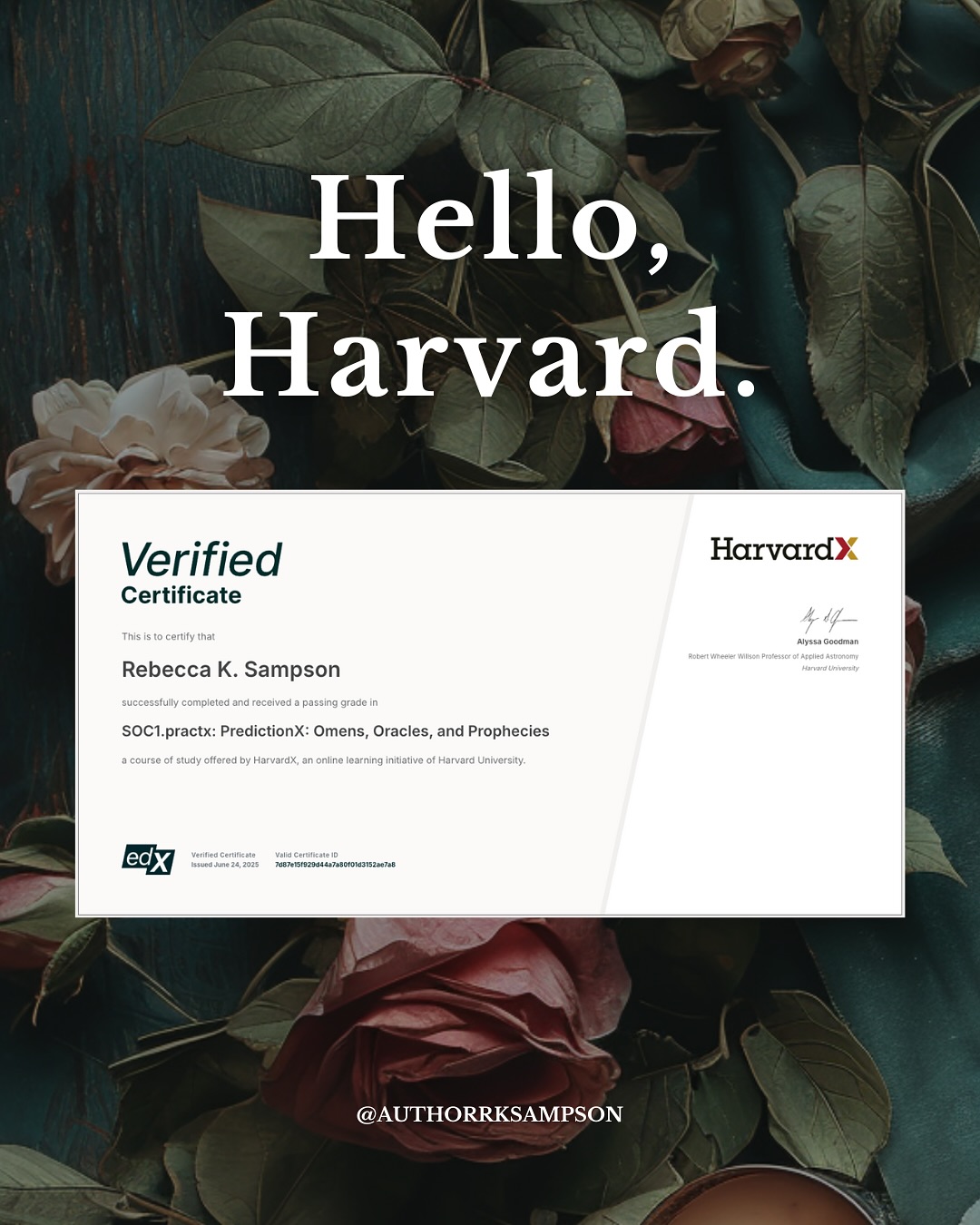 👀 Why yes, I did audit a Harvard course on Omens, Oracles, and Prophecies and pass a verification exam.

In The Courting of Kingdoms, Madeline and twenty-nine other women are summoned to the palace to compete for Prince Reignold’s love.

A prophecy has marked them as his potential wife and the kingdom’s only hope to break a thousand year curse.

There is one problem.
Madeline’s heart, torn between the brother princes, may betray them all.

The Courting of Kingdoms is a Lightlark meets The Selection romantasy love triangle. Break the curse, marry the prince, save the kingdom. Shouldn’t be too hard 🤣

I’m working through the final draft now and incorporating new things I learned from the Harvard course to enhance the content. I can’t wait for you to read it. If you enjoy the book’s concept, crave a love triangle, and the concept of the author taking a course on prophecies from Harvard intrigues you (see what I did there), then I invite you to preorder!

Find the preorder link in my bio to the princess special edition. The book is releasing this Fall.

#harvard #edx @harvard @edxonline #lightlark #theselection #thecourtingofkingdoms #romantasy